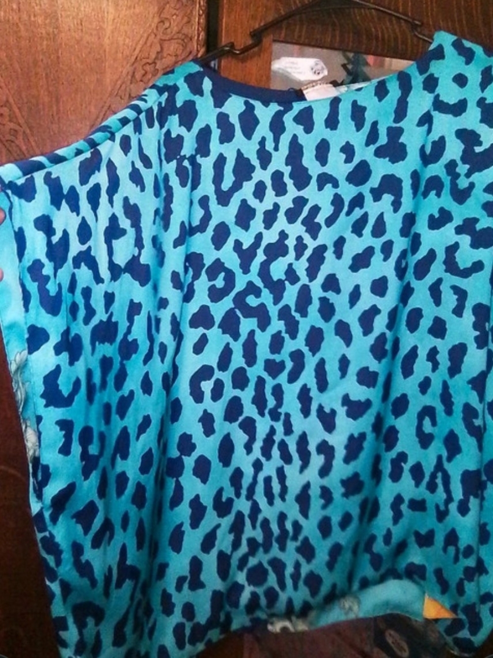 IMAN Teal and Navy Animal Print Blouse